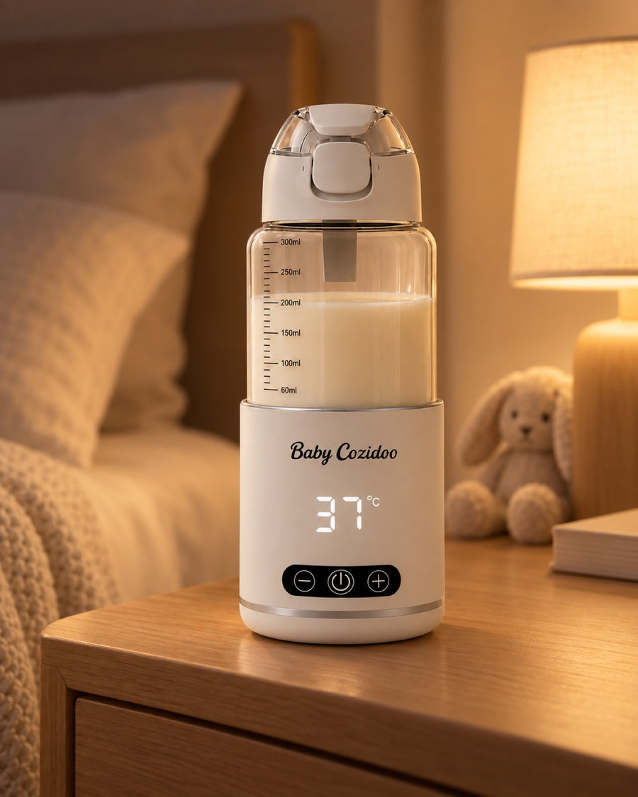 Chauffe-biberon PRO3 sur la table de chevet, pour les biberons de nuit