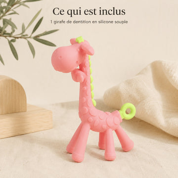 Jouet de dentition girafe en silicone souple, rose et vert