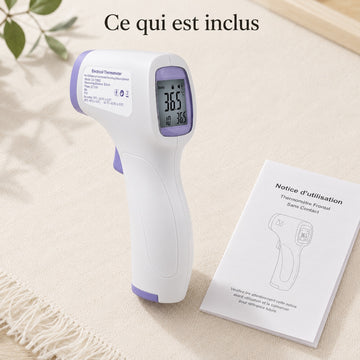 Thermomètre frontal sans contact pour bébé avec sa notice d'utilisation en français