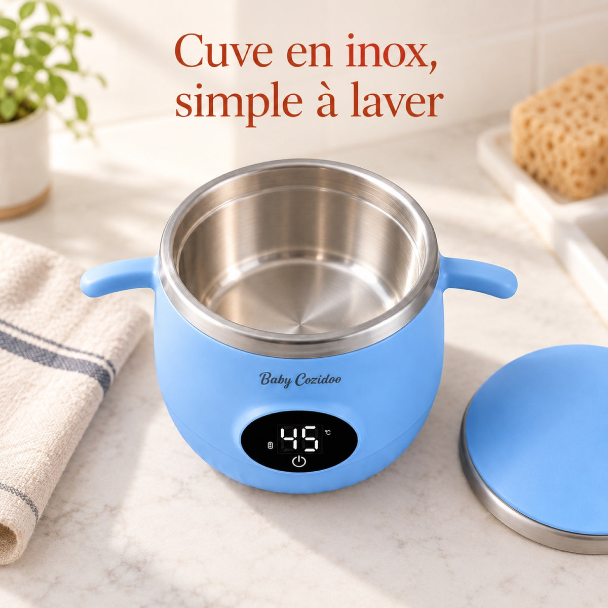 Cuve en inox du chauffe-repas Babycozidoo, simple à laver