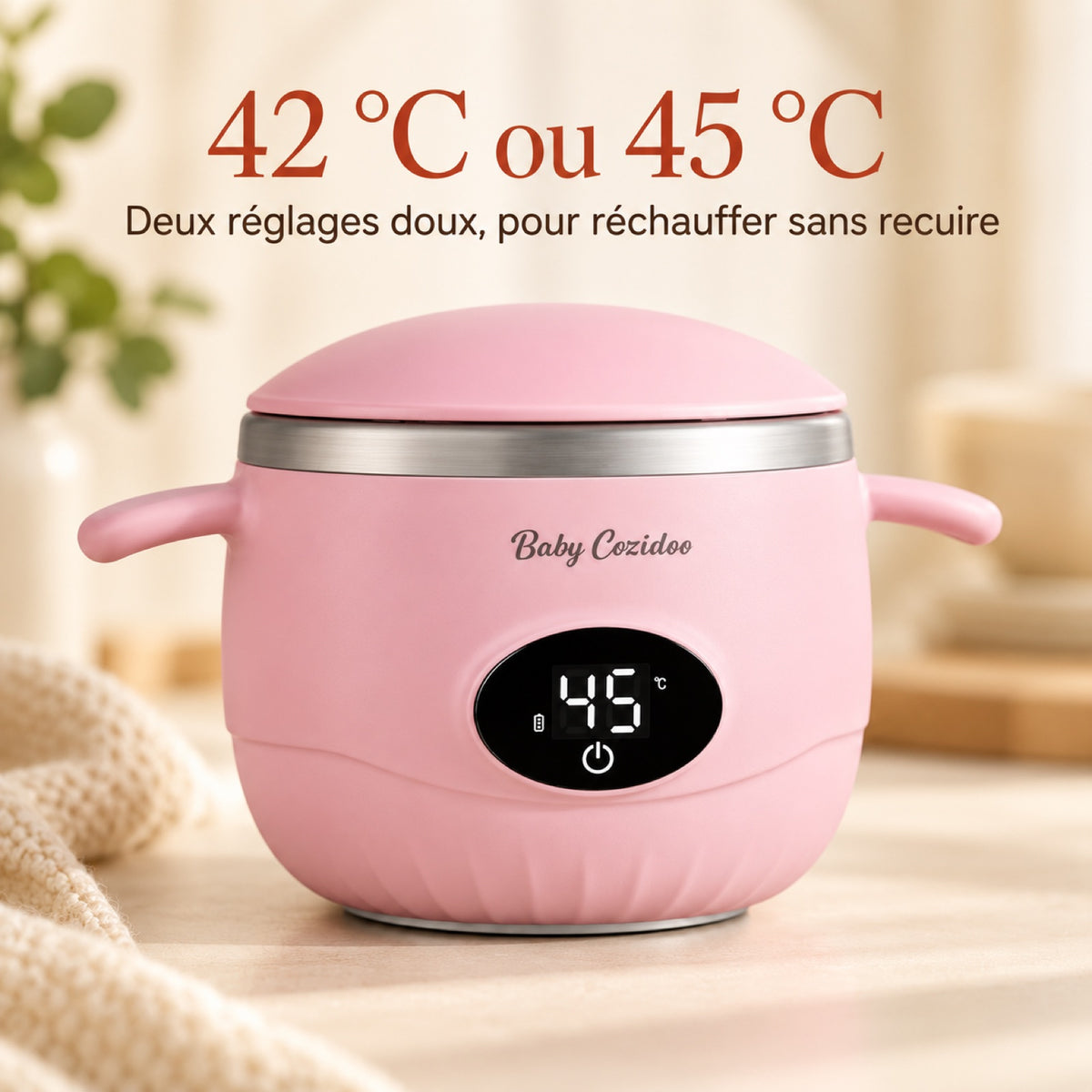 Chauffe-repas bébé avec deux réglages doux, 42 °C ou 45 °C