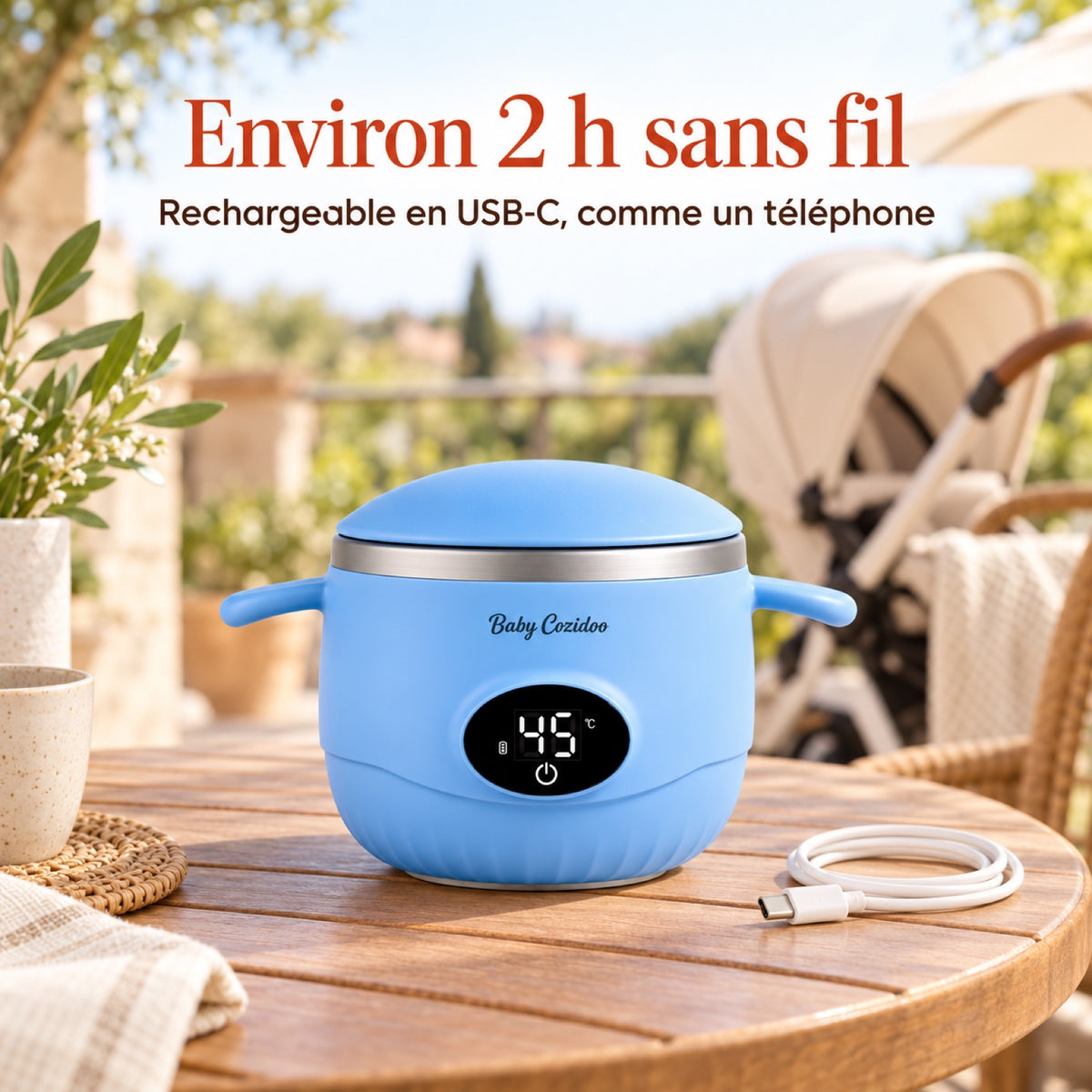 Chauffe-repas sans fil rechargeable en USB-C, environ 2 h d'autonomie