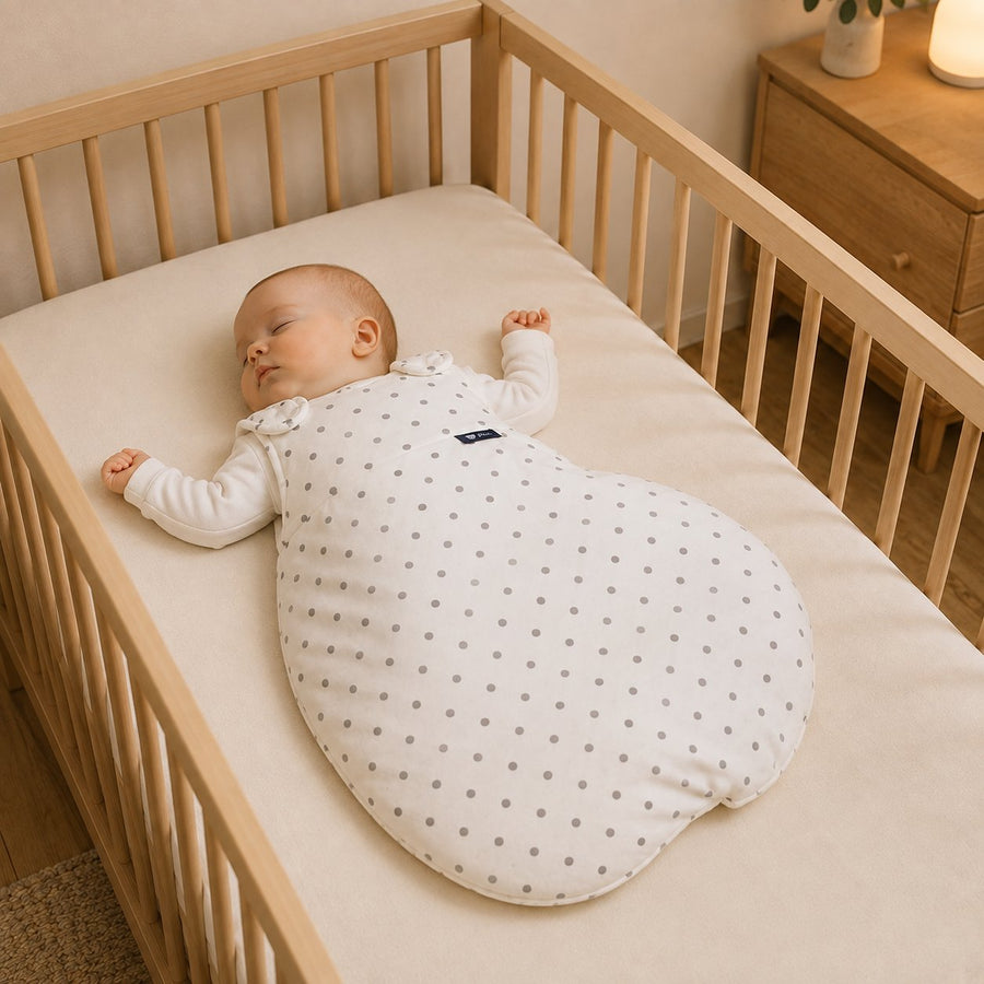 La gigoteuse reste bien en place pendant le sommeil de bébé, bras libres au-dessus de la couverture