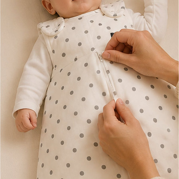 Étape 2 : installer bébé dans la gigoteuse et remonter la fermeture éclair
