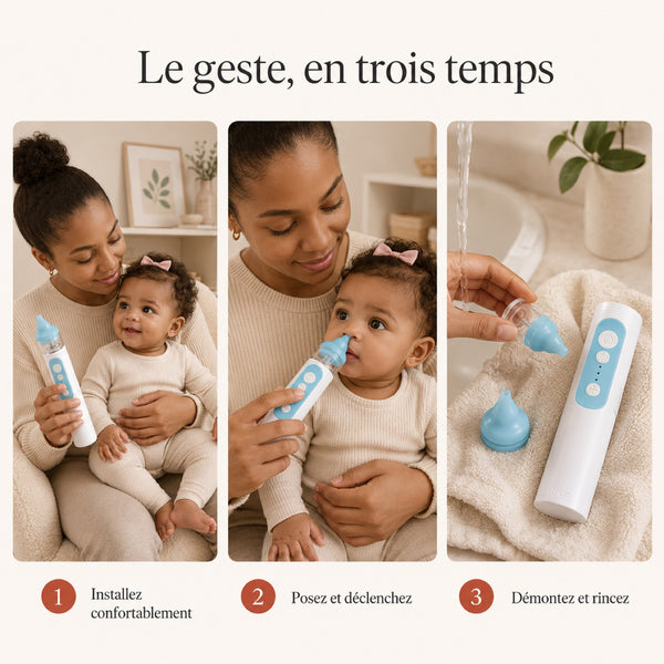 Le geste en trois temps : installez, posez et déclenchez, démontez et rincez