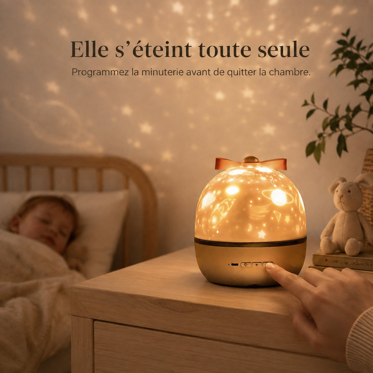 La minuterie de la veilleuse projecteur éteint l'appareil automatiquement après le coucher